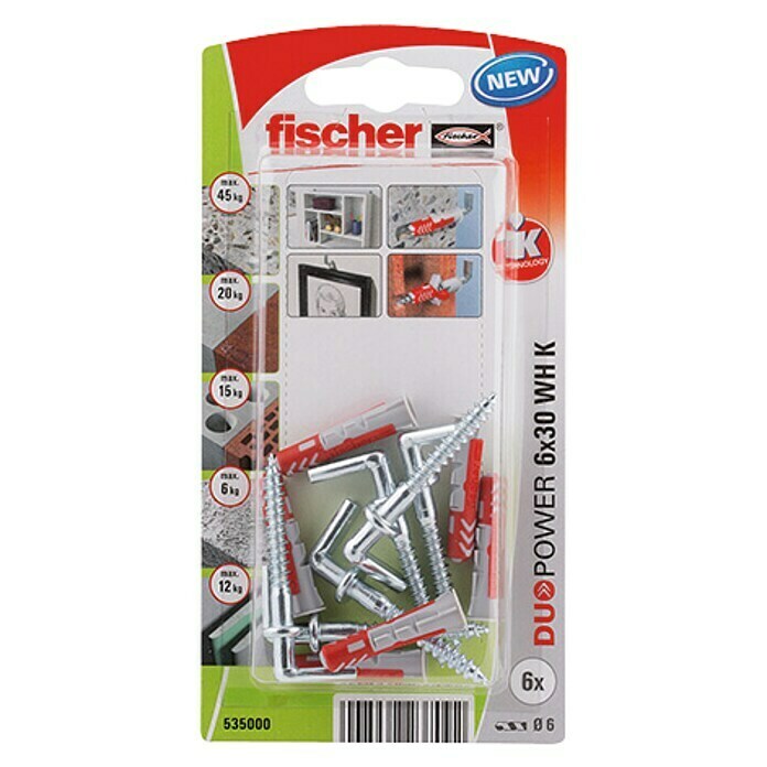 Fischer Taco con tornillo (Diámetro taco: 6 mm, Longitud taco: 60 mm, 50  ud.)