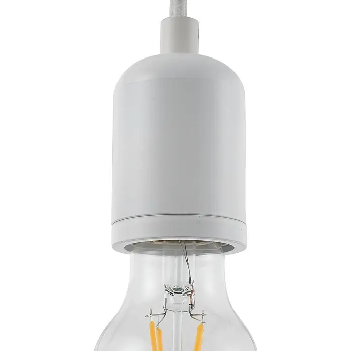 Lindby Pendelleuchte Hattie - weiß / opal, weiß, E27 - Weiße Lampenfassung mit geflochtenem Kabel und sichtbarer LED-Glühbirne.
