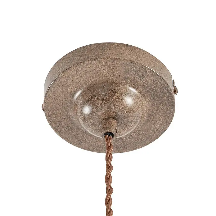 Lindby Pendelleuchte Louisanne - braun / rost, braun, klar, satiniert, E27 - Gesprenkelte braune Deckenrosette mit geflochtenem braunem Textilkabel für Pendelleuchte.