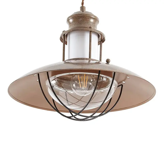 Lindby Pendelleuchte Louisanne - braun / rost, braun, klar, satiniert, E27 - Industrielle Rustikal-Pendelleuchte in Antikbronze, mit weißem Diffusor, klarer Glasschale und Edison-Birne.