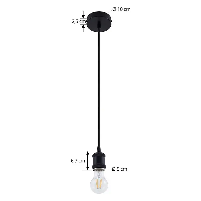 Lindby Pendelleuchte Hattie - L x B x H: 5 x 5 x 6,5 cm, schwarz, Schwarz, E27 - Schwarze Pendelleuchte mit runder Deckenrosette und klarer Glühbirne.