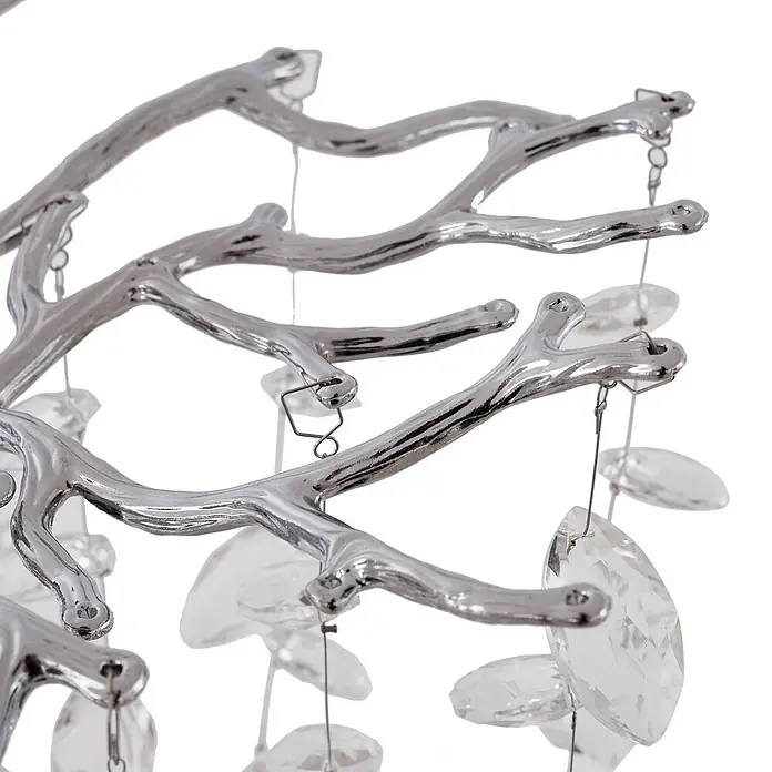 Lucande Pendelleuchte Bellora - L x B x H: 101 x 45 x 32 cm, klar / transparent, chrom, transparent, G9 - Glänzende silberne Aststruktur aus Metall mit hängenden klaren facettierten Kristallornamenten.