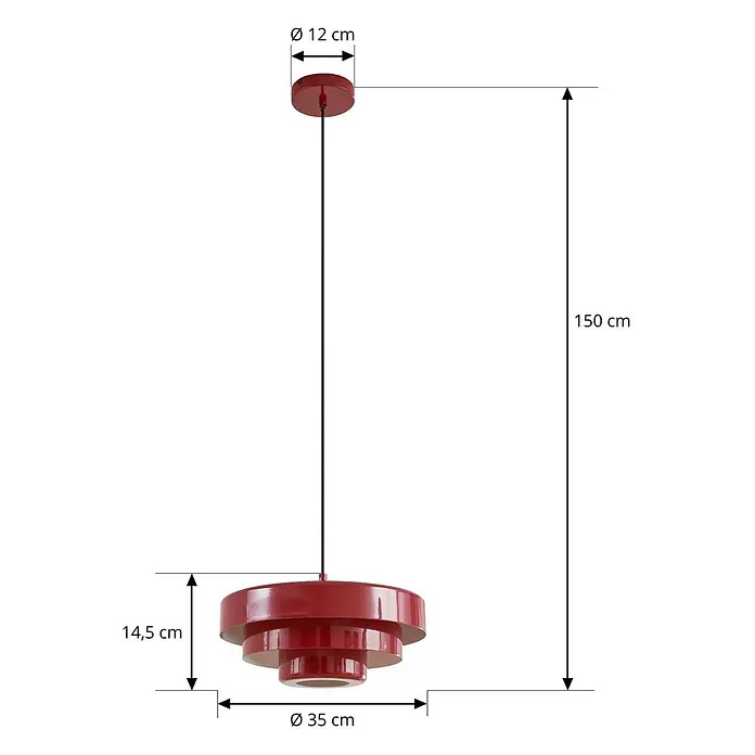 Lindby Pendelleuchte Tivra - L x B x H: 35 x 35 x 27 cm, rot, Rot, E27 - Glänzende rote Hängeleuchte mit gestuftem Design.