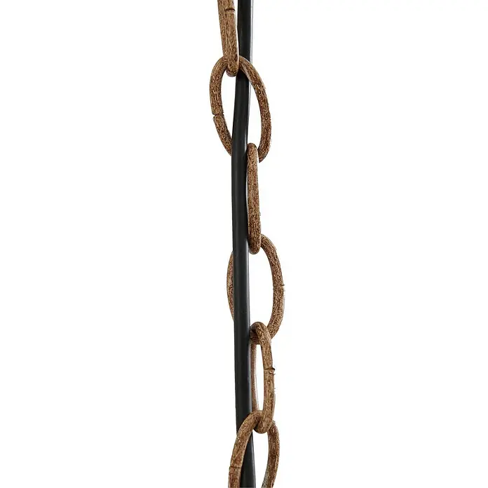 Lindby Pendelleuchte Fibi - braun / rost, braun rustikal, E14 - Nahaufnahme einer braunen, strukturierten Metallkette mit einem schwarzen Kabel durch die Glieder.