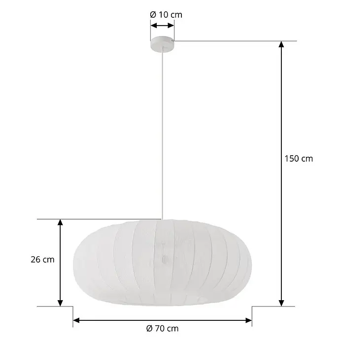 Lindby Pendelleuchte Helin - L x B x H: 70 x 70 x 26 cm, weiß / opal, weiß, E27 - Weiße Stoff-Pendelleuchte mit ovalem, kokonförmigem Schirm, Gesamtlänge 150 cm.