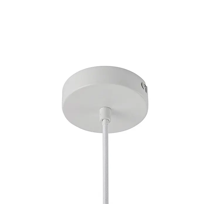 Lindby Pendelleuchte Helin - L x B x H: 70 x 70 x 26 cm, weiß / opal, weiß, E27 - Weiße Deckenrosette mit geflochtenem Textilkabel.