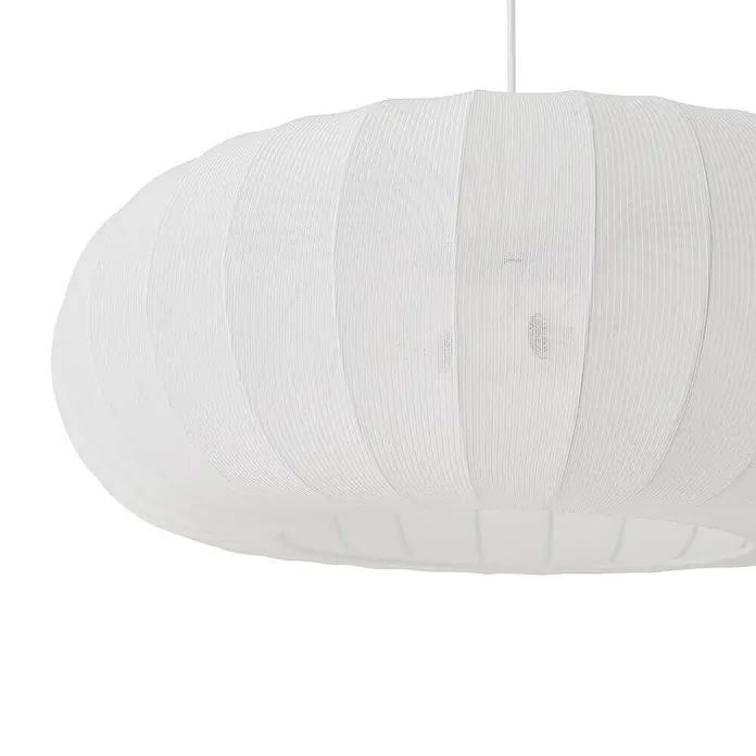 Lindby Pendelleuchte Helin - L x B x H: 70 x 70 x 26 cm, weiß / opal, weiß, E27 - Weiße Pendelleuchte aus geripptem Stoff in weicher, runder Form.