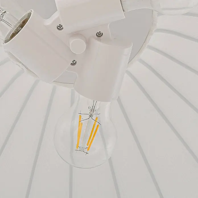 Lindby Pendelleuchte Helin - L x B x H: 70 x 70 x 26 cm, weiß / opal, weiß, E27 - Weißer Lampenhalter mit drei Fassungen für Deckenleuchte, mit einer klaren LED-Filamentlampe.