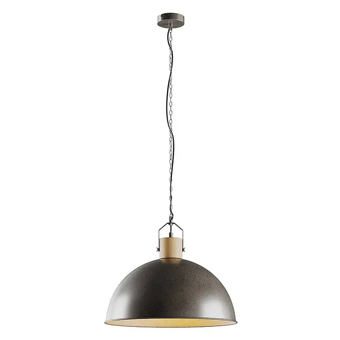 Lindby Pendelleuchte Holgar - L x B x H: 45 x 45 x 37,5 cm, grün, metallisch Grün, holz hell, E27 - Industrielle Pendelleuchte mit dunklem Metallschirm, Holzdetail und Kettenaufhängung.