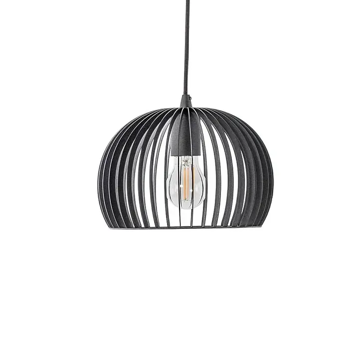 Lindby Pendelleuchte in schwarz, Hängelampe -  - Schwarze Hängelampe aus Metallgitter mit sichtbarer Glühbirne.