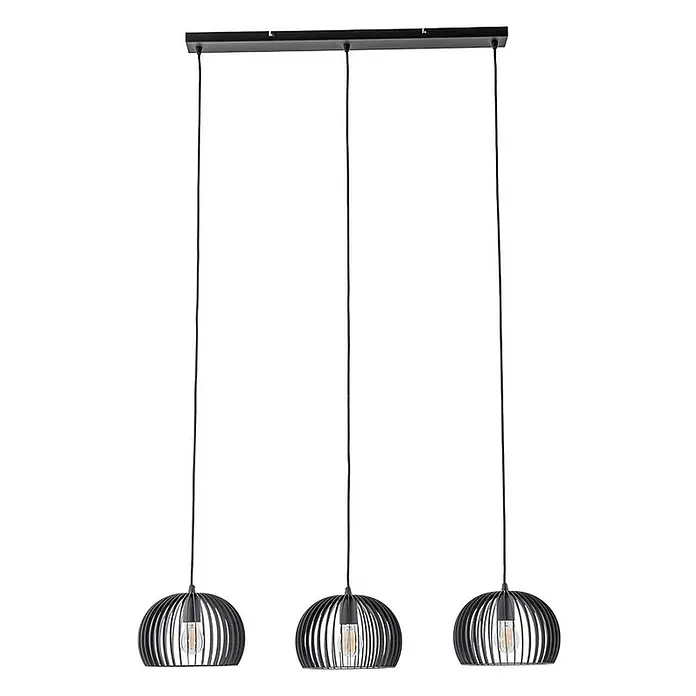 Lindby Pendelleuchte in schwarz, Hängelampe -  - Dreiflammige Pendelleuchte aus schwarzem Metall mit Käfigschirmen.