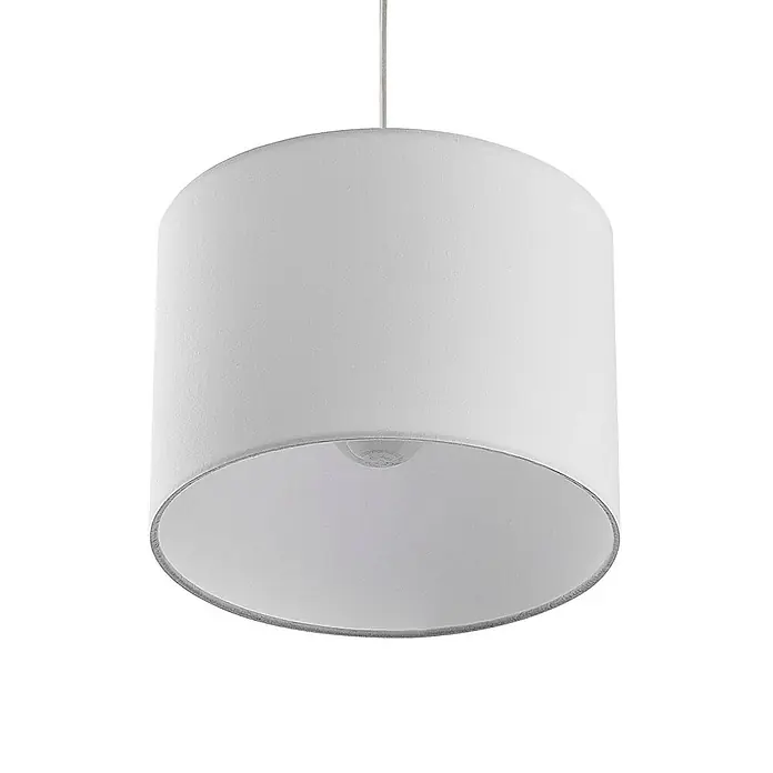 Lindby Pendelleuchte Imarin - L x B x H: 100 x 25 x 18 cm, weiß / opal, Holz hell, weiß, E27 - Weißer zylindrischer Textil-Pendelleuchtenschirm.