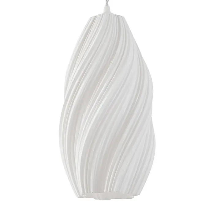 Lindby Pendelleuchte Nuvia - L x B x H: 15,5 x 15,5 x 30 cm, weiß / opal, weiß, E27 - Weißes, verdrehtes, geripptes Hängelicht in länglicher Form.