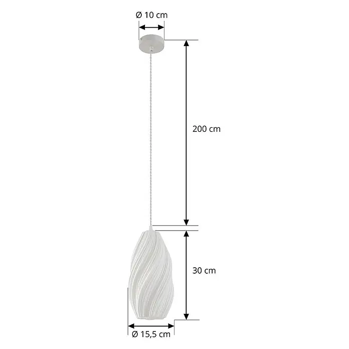 Lindby Pendelleuchte Nuvia - L x B x H: 15,5 x 15,5 x 30 cm, weiß / opal, weiß, E27 - Weiße Pendelleuchte mit strukturiertem, spiralförmigem Schirm. Gesamtlänge 200 cm, Schirm Ø 15,5 cm.