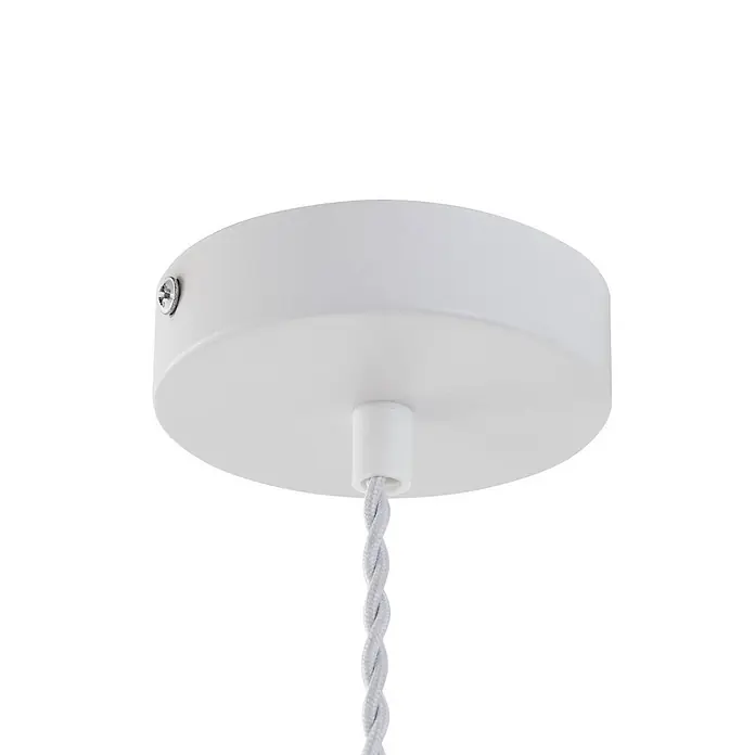 Lindby Pendelleuchte Nuvia - L x B x H: 15,5 x 15,5 x 30 cm, weiß / opal, weiß, E27 - Weiße Deckenrosette mit geflochtenem weißem Kabel und sichtbarer Seitenschraube für Pendelleuchten.