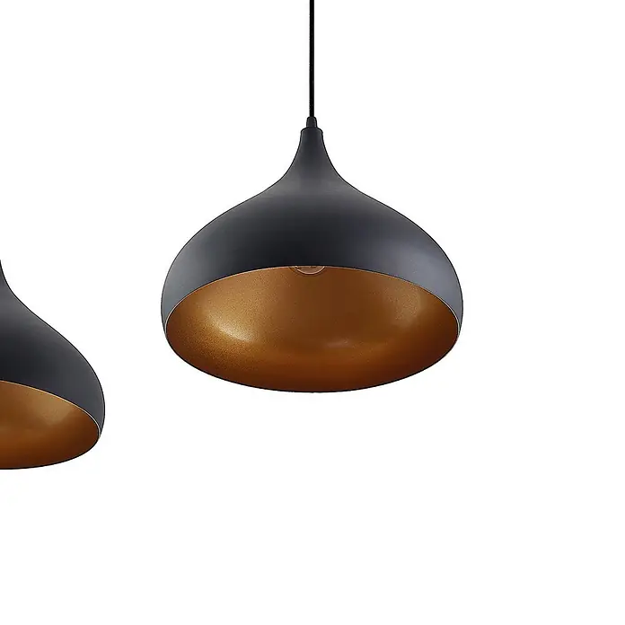 Lindby Pendelleuchte Elamira - L x B x H: 133 x 31 x 150 cm, schwarz, Schwarz, gold, E27 - Mattschwarze Pendelleuchte mit goldener Innenseite.