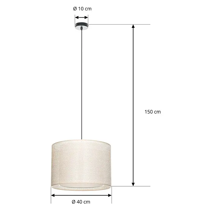 Lindby Esstisch Pendelleuchte Ø 40 cm, Hängelampe Esstisch Textil -  - Cremefarbene Hängeleuchte mit zylindrischem Netzstoffschirm, 150 cm lang, 40 cm Schirmdurchmesser.