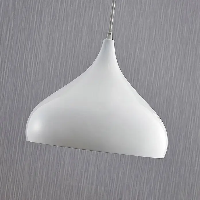 Lindby Pendelleuchte Ritana - weiß / opal, weiß, E27 - Moderne weiße glänzende Pendelleuchte mit gewölbtem Schirm.