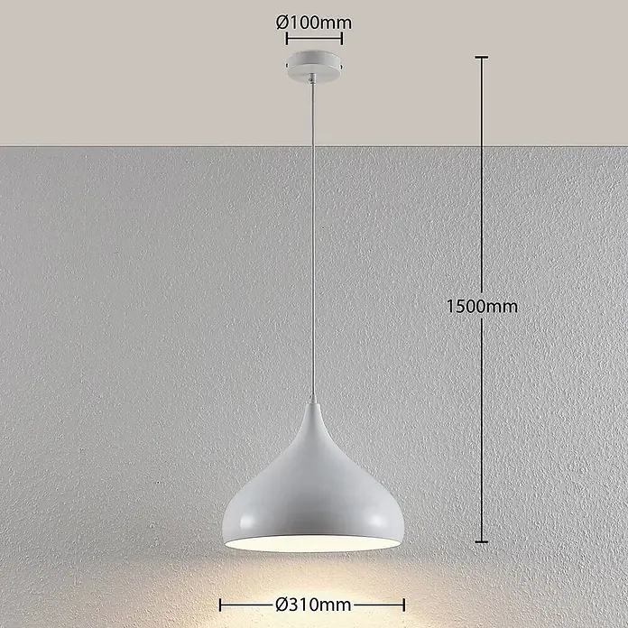 Lindby Pendelleuchte Ritana - weiß / opal, weiß, E27 - Weiße tropfenförmige Pendelleuchte mit 310mm Durchmesser Schirm und 1500mm Gesamtlänge.