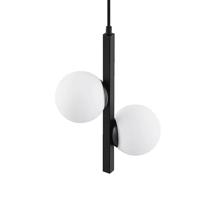 Lucande Pendelleuchte Emarin - L x B x H: 25 x 12 x 36,5 cm, Schwarz, opalweiß, G9 - Moderne schwarze Pendelleuchte mit zwei weißen Kugel-Diffusoren an einem rechteckigen Stab.