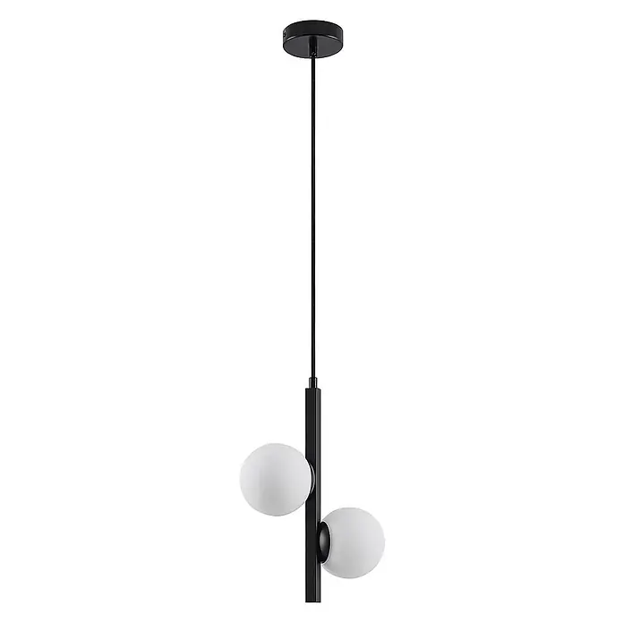 Lucande Pendelleuchte Emarin - L x B x H: 25 x 12 x 36,5 cm, Schwarz, opalweiß, G9 - Schwarze Pendelleuchte mit zwei weißen, kugelförmigen Glasschirmen.