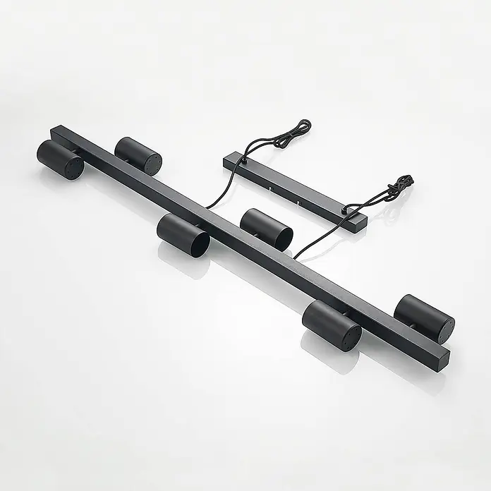 Lindby Pendelleuchte Savoli - L x B x H: 116 x 20,1 x 10,5 cm, schwarz, Schwarz, GU10 - Mattschwarze, lineare Hängeleuchten mit zylindrischen Strahlern.