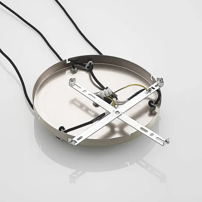 Lindby Pendelleuchte Jurian - L x B x H: 32 x 32 x 17,5 cm, weiß / opal, opal, nickel, E27 - Runde Deckenrosette aus gebürstetem Metall mit Innenverdrahtung, Klemme und Montagehalterung für mehrere Pendelleuchten.