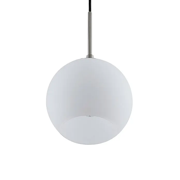 Lindby Pendelleuchte Jurian - L x B x H: 32 x 32 x 17,5 cm, weiß / opal, opal, nickel, E27 - Weiße, mattierte Glaskugel-Pendelleuchte, aufgehängt an einem gebürsteten Metallstab.