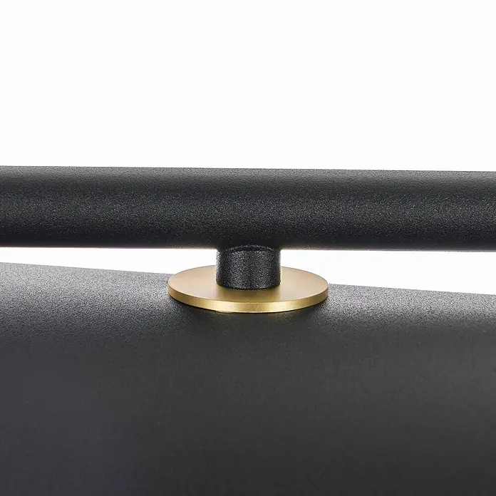 Lucande Pendelleuchte Mikolay - L x B x H: 118,5 x 22,2 x 23,5 cm, schwarz, sandSchwarz, E14 - Schwarz texturierte Metallbasis mit verbundenem schwarzem Stab, versehen mit einer runden goldfarbenen Akzentplatte.