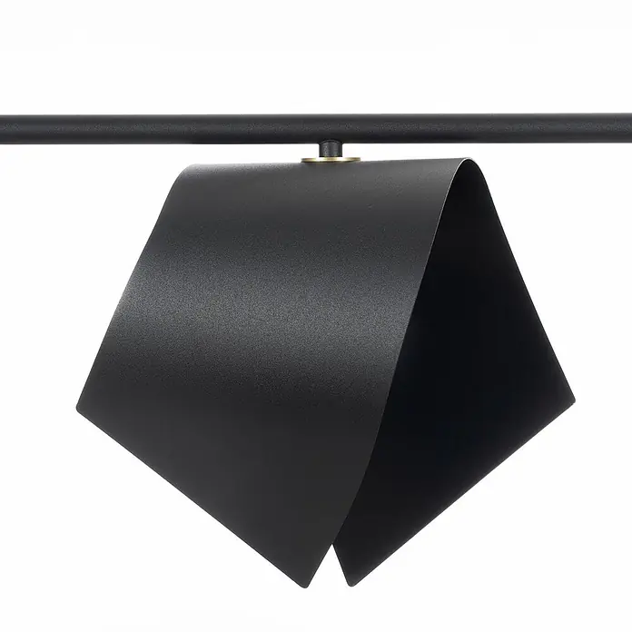 Lucande Pendelleuchte Mikolay - L x B x H: 118,5 x 22,2 x 23,5 cm, schwarz, sandSchwarz, E14 - Schwarzer matter Metall-Lampenschirm in gefaltetem Design, an einer Stange mit Messingakzent.