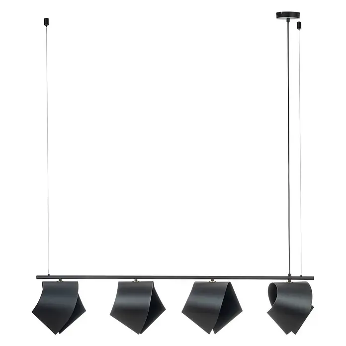 Lucande Pendelleuchte Mikolay - L x B x H: 118,5 x 22,2 x 23,5 cm, schwarz, sandSchwarz, E14 - Schwarze lineare Pendelleuchte mit vier wellenförmigen, skulpturalen Schirmen.