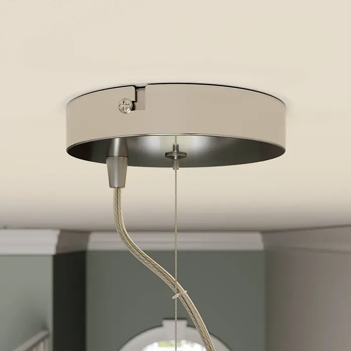 Lindby Pendelleuchte Pikka - L x B x H: 50 x 50 x 13 cm, weiß / opal, weiß, chrom, E27 - Satinierte Nickel-Deckenrosette mit angebrachtem Stromkabel und Aufhängungsdraht.
