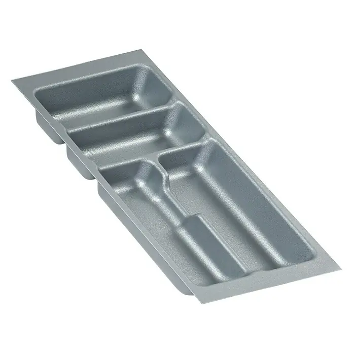 Cubertero 300 - L x An x Al: 47,3 x 20,9 x 5,3 cm, Gris - Organizador de cubiertos plateado para cajón, con múltiples compartimentos para guardar utensilios y cubertería en un cajón de cocina.