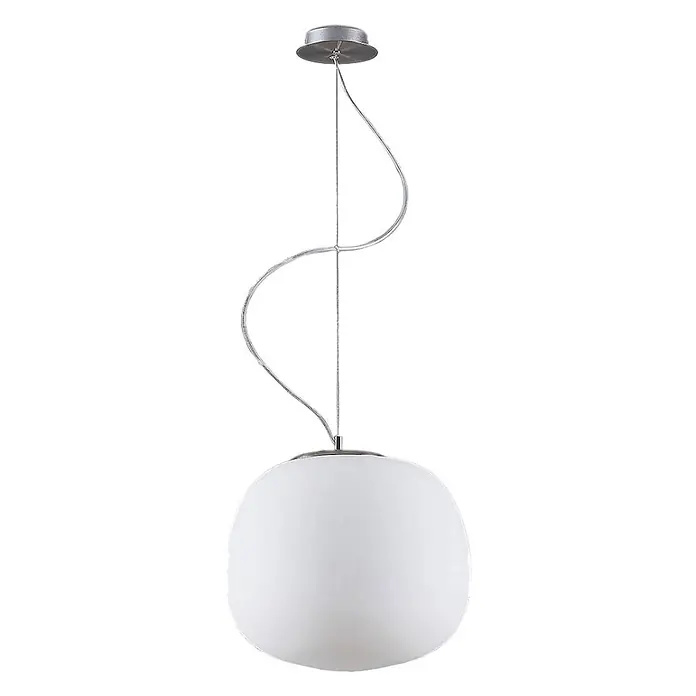Lindby Pendelleuchte - L x B x H: 38 x 38 x 36,1 cm, weiß / opal, weiß, chrom, E27 - Weiße Pendelleuchte aus Glas mit silbernem S-förmigem Aufhängeseil.