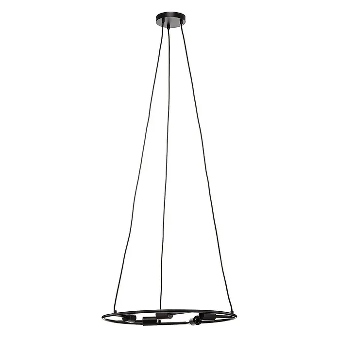Lucande Pendelleuchte Linnard - L x B x H: 60 x 60 x 1,3 cm, Schwarz, E27 - Schwarze runde Pendelleuchte mit drei Aufhängeseilen und mehreren Fassungen am ringförmigen Rahmen.