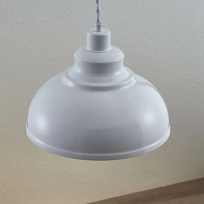 Lindby Pendelleuchte Albertine - L x B x H: 29 x 29 x 19,7 cm, weiß / opal, weiß, E27 - Weißer kuppelförmiger Metall-Pendelleuchtenschirm.