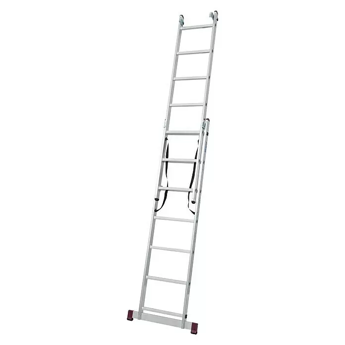 Krause Corda Escalera multiusos - Altura de trabajo: 5,1 m, Número de peldaños: 21 ud., Carga soportada: 150 kg, Aluminio - Escalera extensible de aluminio plateado con correas negras y detalles morados, para alcanzar lugares altos.