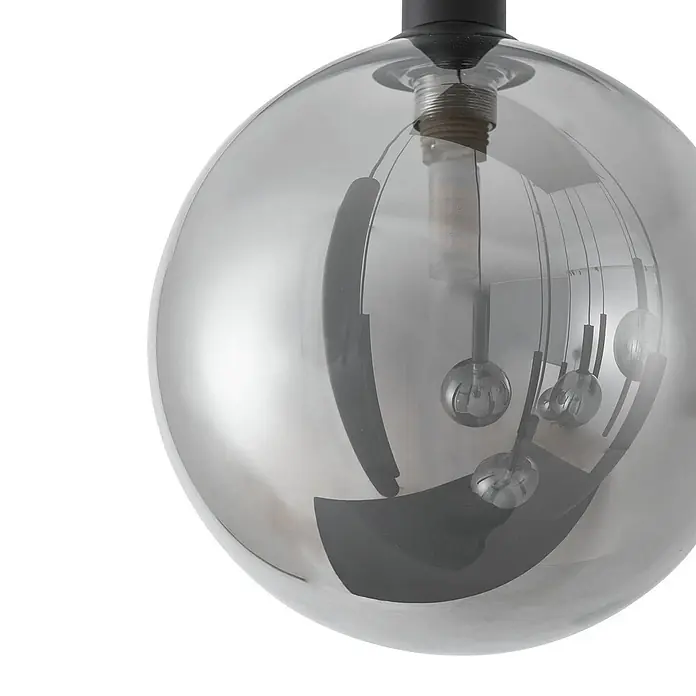 Lucande Pendelleuchte Lumavia - L x B x H: 93 x 53 x 30 cm, schwarz, Schwarz, rauchgrau, G9 - Sphärische Pendelleuchte aus Rauchglas mit internen dunklen Metallelementen und schwarzer Fassung.