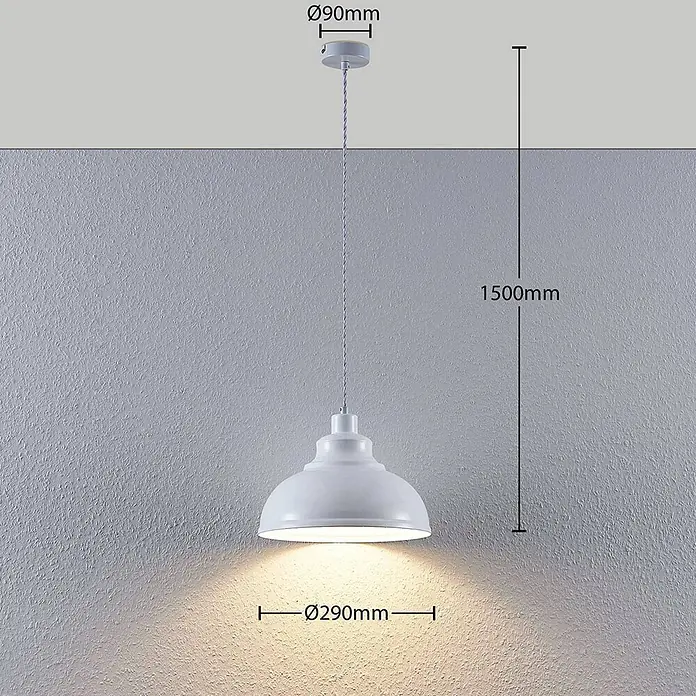 Lindby Pendelleuchte Albertine - L x B x H: 29 x 29 x 19,7 cm, weiß / opal, weiß, E27 - Weiße Pendelleuchte mit kuppelförmigem Schirm (Ø290mm), 1500mm Gesamtlänge und Ø90mm Deckenrosette.