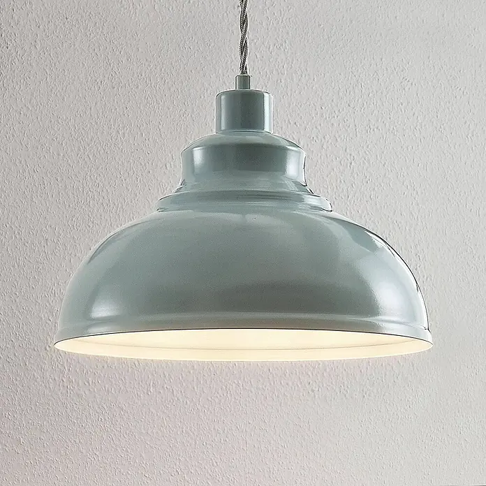 Lindby Pendelleuchte Albertine - blau, hellBlau, E27 - Hellblaue Metall-Pendelleuchte mit gedrehtem Kabel, die warm leuchtet.