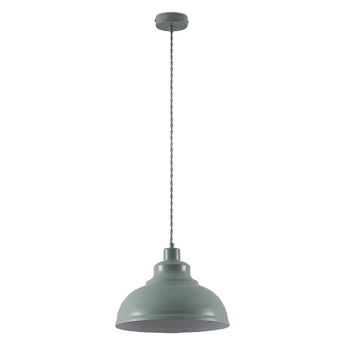 Lindby Pendelleuchte Albertine - blau, hellBlau, E27 - Salbeigrünes Pendelleuchte im Industriestil mit Kuppelschirm und gedrehtem Kabel.