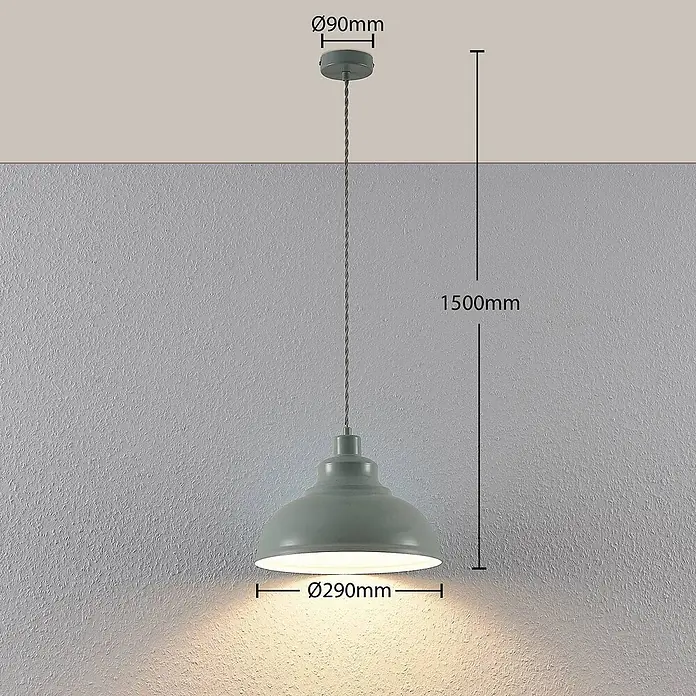 Lindby Pendelleuchte Albertine - blau, hellBlau, E27 - Graue Metall-Pendelleuchte mit gedrehtem Textilkabel, Ø290mm Schirm, 1500mm Länge.
