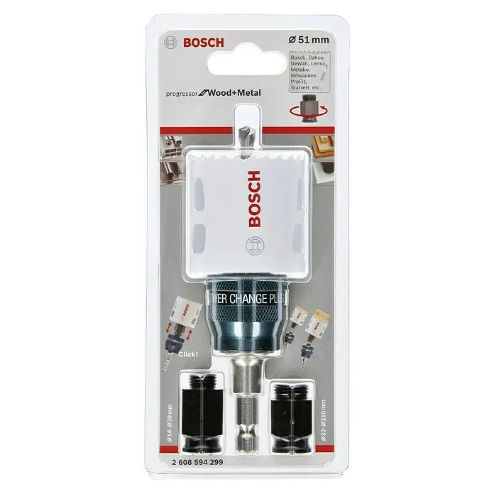Bosch Set de sierras de corona BiM Progressor - Diámetro: 51 mm, 5 pzs. - Un juego de sierra de corona Bosch Progressor Wood+Metal con un diámetro de 51 mm, ideal para taladrar madera y metal.