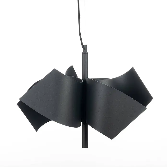 Lucande Pendelleuchte Imron - L x B x H: 100 x 40 x 35 cm, schwarz, sandSchwarz, E14 - Schwarze Pendelleuchte mit skulpturalem Schirm aus mehreren gekrümmten Paneelen.