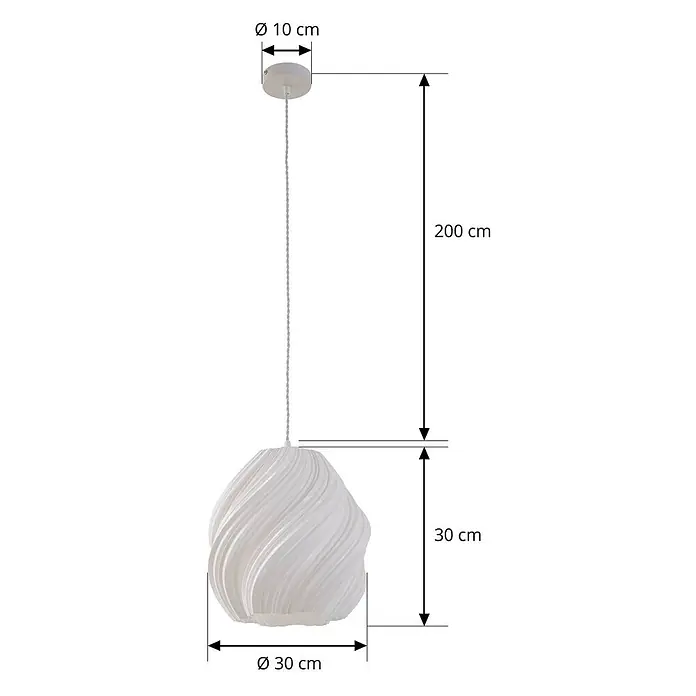Lindby Pendelleuchte Nuvia - L x B x H: 30 x 30 x 30 cm, weiß / opal, weiß, E27 - Weiße Pendelleuchte mit spiralförmigem Schirm (30x30 cm), 200 cm gedrehtem Kabel und 10 cm Deckenrosette.