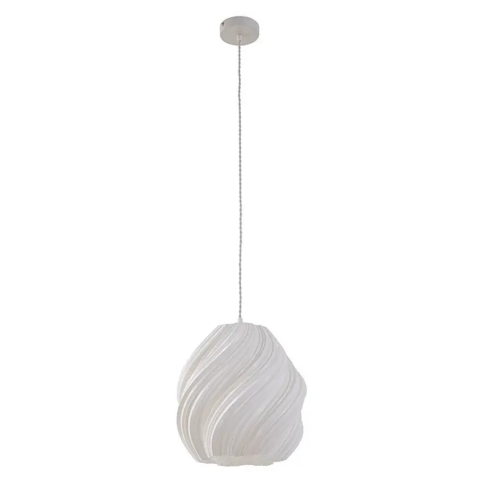 Lindby Pendelleuchte Nuvia - L x B x H: 30 x 30 x 30 cm, weiß / opal, weiß, E27 - Weiße Pendelleuchte mit skulpturalem, gewelltem Schirm und gedrehtem Aufhängeseil.