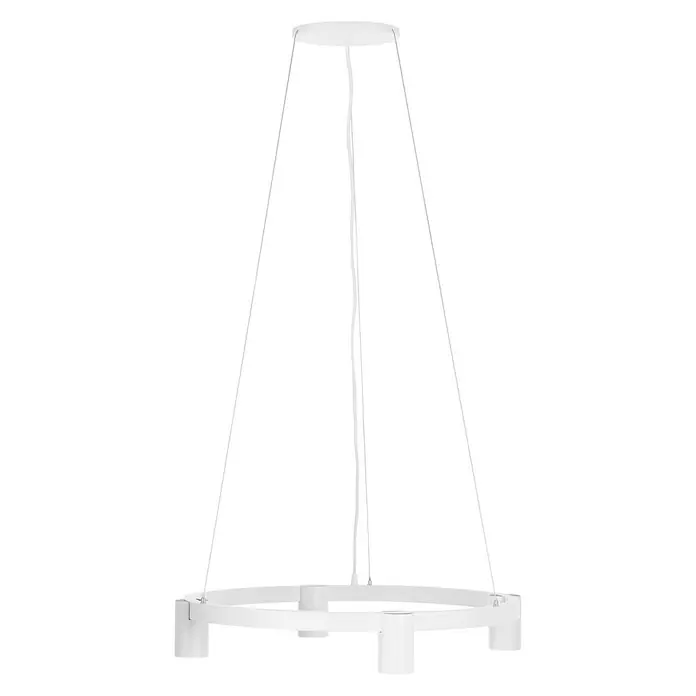 Arcchio Pendelleuchte Brinja - L x B x H: 63,5 x 63,5 x 9,5 cm, weiß / opal, weiß, GU10 - Weißer runder LED-Pendelleuchte mit mehreren nach unten gerichteten Lampen, von der Decke hängend.