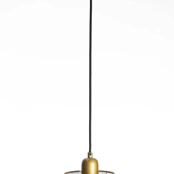 Lindby Pendelleuchte Miraca - L x B x H: 38 x 38 x 25 cm, schwarz, Schwarz, gold, E27 - Goldene Pendelleuchte mit schwarzem Kabel und Netzdetail.