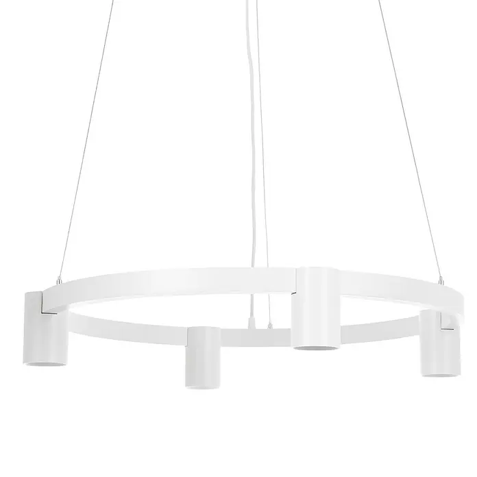 Arcchio Pendelleuchte Brinja - L x B x H: 63,5 x 63,5 x 9,5 cm, weiß / opal, weiß, GU10 - Weiße runde LED-Pendelleuchte mit vier integrierten zylindrischen Strahlern, an dünnen Drähten aufgehängt.