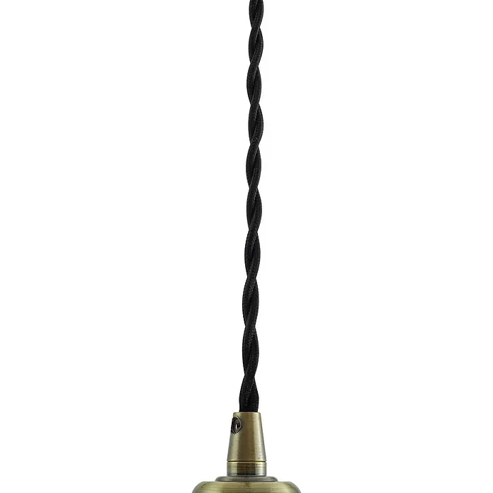 Lindby Pendelleuchte Ludowika - klar / transparent, transparent, messing, Schwarz, E27 - Schwarzes Textilkabel mit gedrehter Litze und messingfarbener Metallfassung für eine Pendelleuchte.